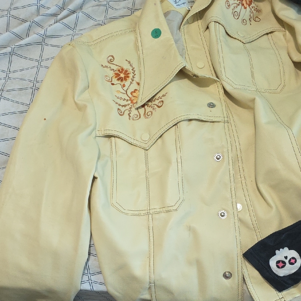 JCPenney Cream Embroidered Jean Jacket